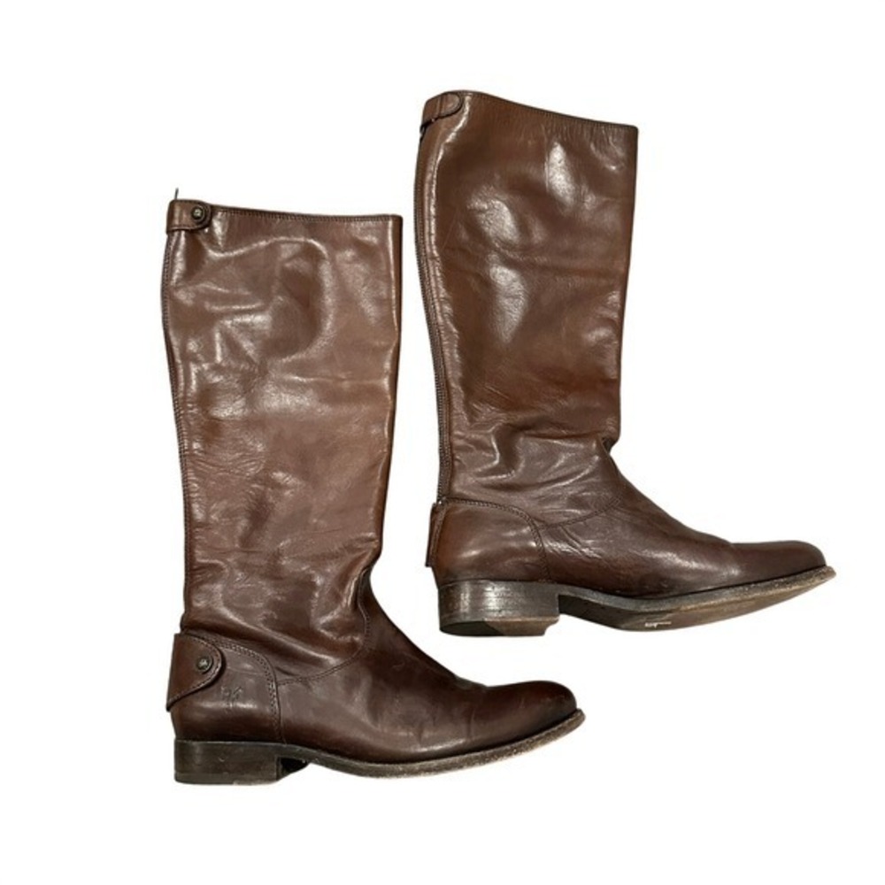 Frye Women's Brown Leather Riding Boots Knee‎ High Zip Up Casual Tall Size 7